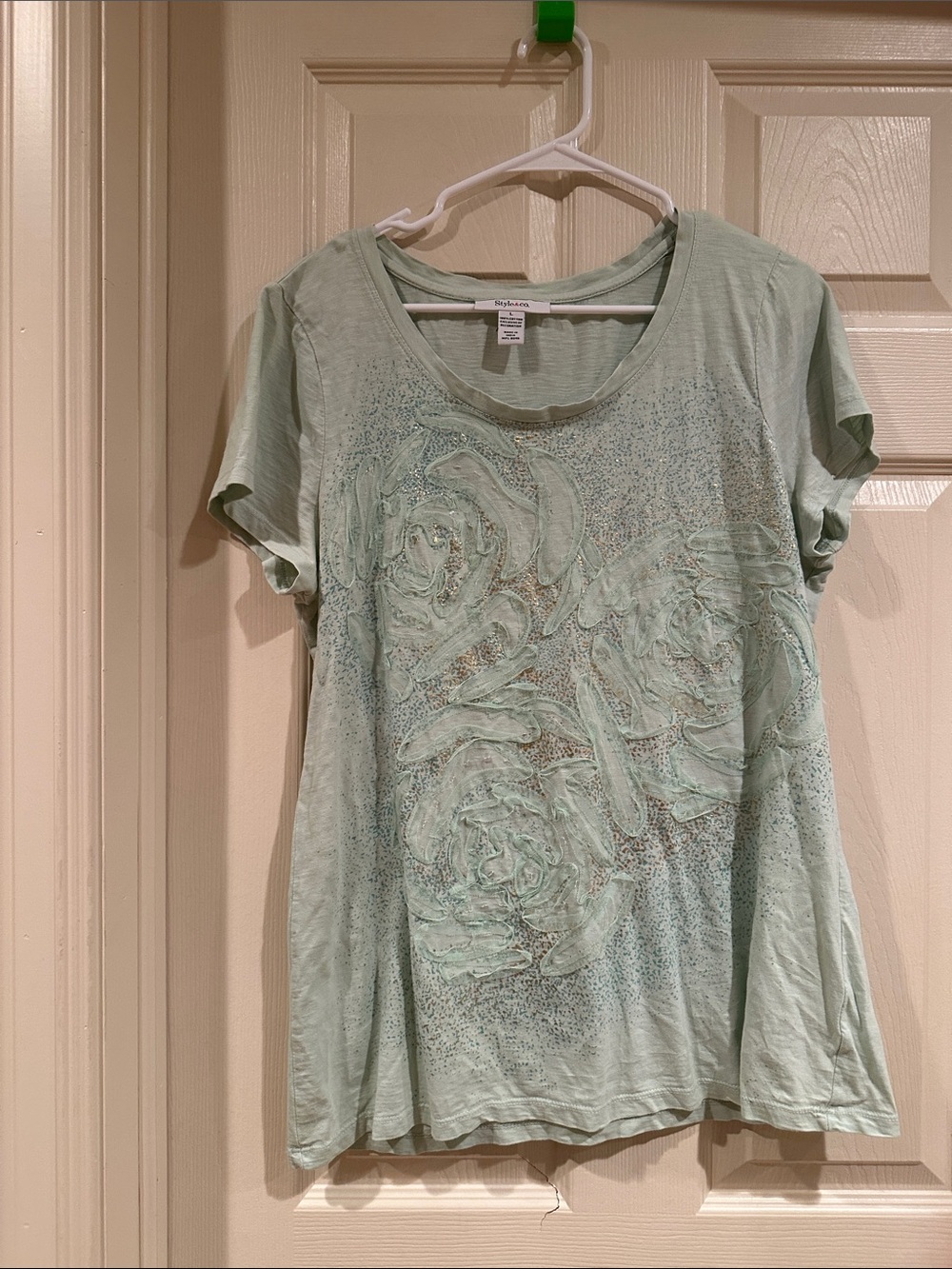 Style & Co. Mint Green Short-Sleeve Floral Appliqué Tee